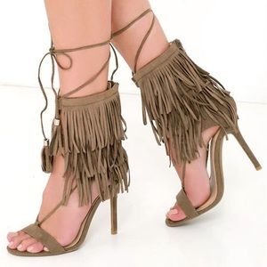 Fringe open toe heels